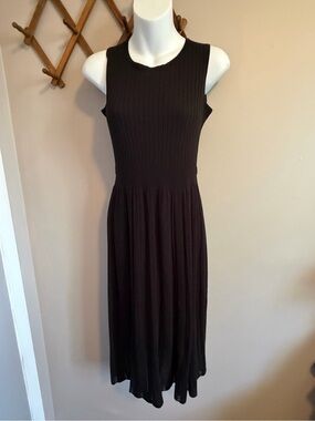 GU Ribbed Knit Midi Dress Sleeveless Drop Waist Black Size S